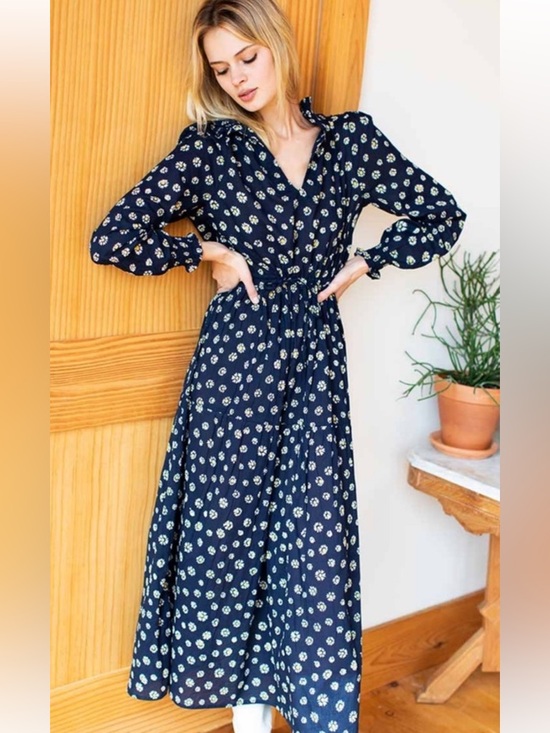 Emerson Fry Dresses & Skirts - Emerson Fry India Navy Maxi Dress with Cream Floral daisy Print